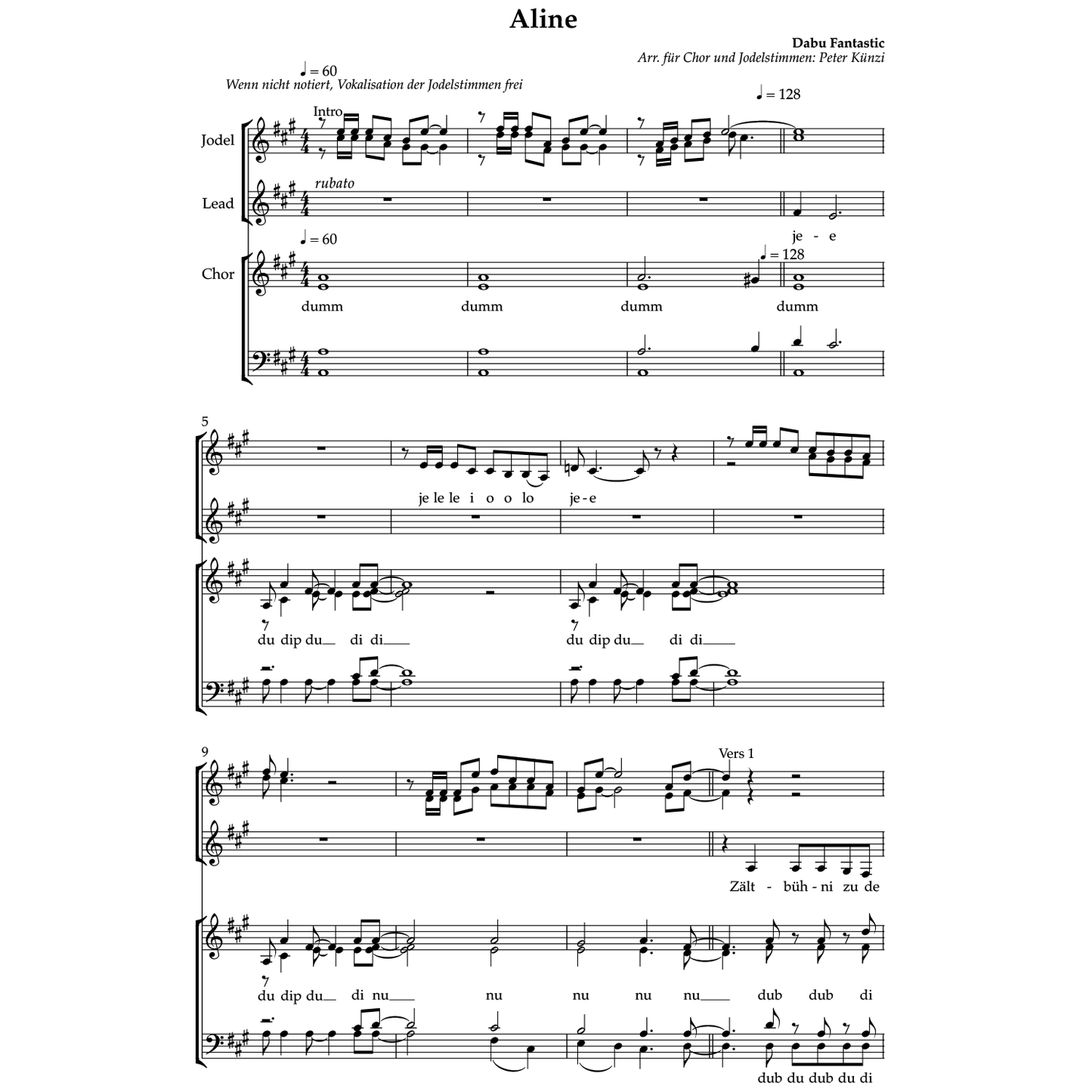 Aline (Jodelversion) - Chor-Arrangement