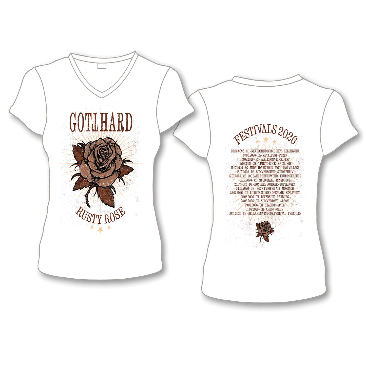 Rusty Rose Festivals - T-Shirt White V-Neck (Women)