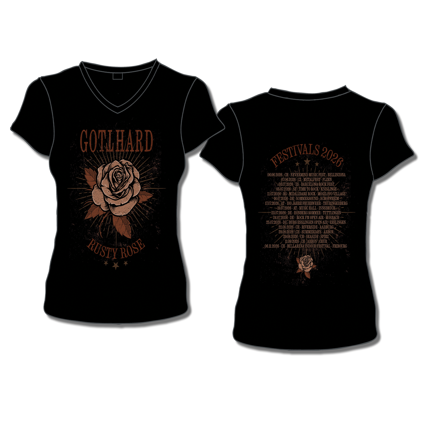 Rusty Rose Festivals - T-Shirt Black V-Neck (Women)